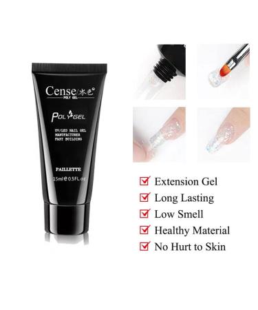 XINLLAN Glitter Poly Extension Nail Gel Kit - 7 Colors | Quick Building Nail Extensions Gel 15ml | Soak off UV/LED Lamp Builder for Nails Art Salon at Home - Buy Online on GoSupps.com