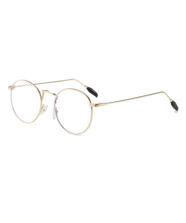 Sirain Blue Light Blocking Glasses Round Retro Eyeglasses Frame Stylish Anti Blue Ray Computer Game Glasses(non prescription) Golden-2