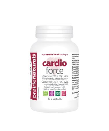 Prairie Naturals Cardio-Force 60 Vegan Capsules Cardio Health Mitochondrial Support CoQ10 and PQQ improve energy to heart muscle P-5-P active vitamin B6 Phosphatidylcholine helps with absorption of CoQ10 support cardiovascular health.