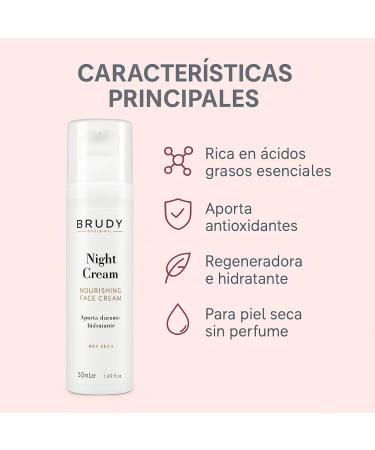  Brudy BRUDY Cosmetics Dry Skin Night Face Cream - Intensive Hydration and Nutrition with Hyaluronic Acid Neuvachiol and Vegetable Oils - Fast Absorption - Vegan - 50 ml - Buy Online on GoSupps.com