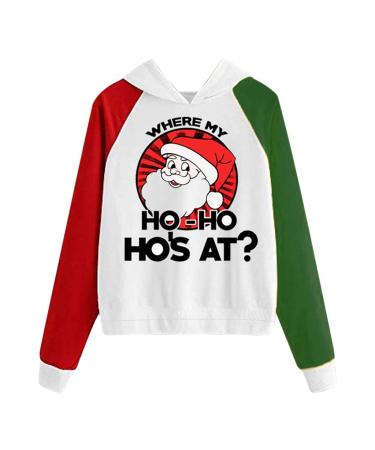 Bigfanshu Womans Fall Clothes Fashion Christmas Sweater Print Hooded Round Collar Long Sleeves Tops