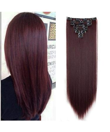 Benehair Clip in Hair Extensions 8PCS 26inch Long Straight Synthetic Hairpieces Wine Red Hair Extensions Double Weft Hairpieces for Women Full Head Cosplay Party Wedding Hairpiece 26 Inch (Pack of 8) Straight-Wine Red