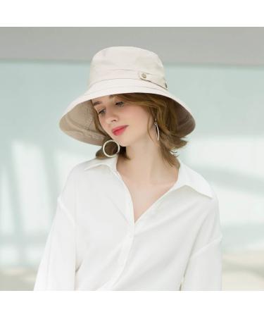 Somaler Women's Cotton Wide Brim Sun Hat UPF50+ UV Packable Bucket Cap - Beige - Buy Online on GoSupps.com
