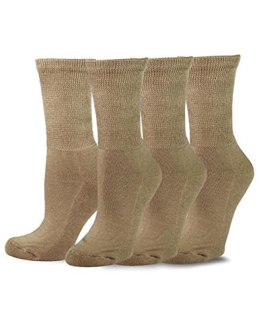 TeeHee Viscose from Bamboo Cushion Crew Diabetic Socks for Women and Men Multipack Large Khaki_3pair