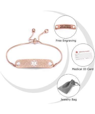 Rose Gold Personalized Medical Alert Bracelet for Women - Customizable Emergency Health ID - Adjustable Chain - 5-8.8 inch - Buy Online on GoSupps.com