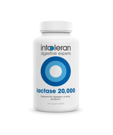 Intoleran Lactase 20 000 Digestive Enzymes - 150 Scored Tablets | Supplement for Lactose Intolerance | Lactase Enzyme That Helps Digest Dairy & Lactose | Highest Dosed & Fast Acting | Pure & Vegan