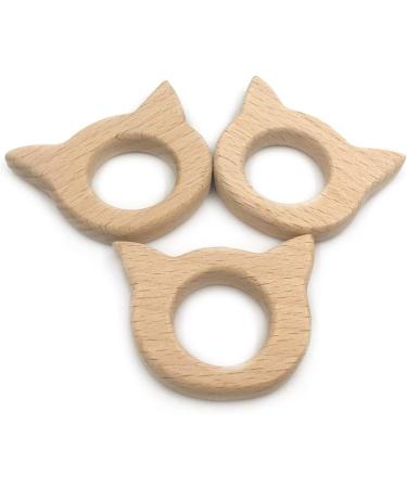 Wendysun 2pcs Cat Shape Natural Wood Teether Set for Baby Teething - DIY Pendant Toy - Buy Online on GoSupps.com