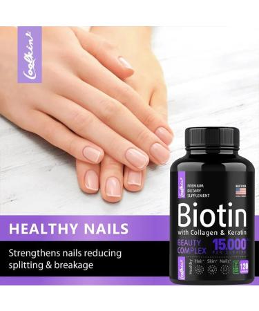 Biotin 15000mcg (120 Capsules) with MSM Collagen Keratin - Anti-Aging for Hair Skin and Nails - Buy Online on GoSupps.com