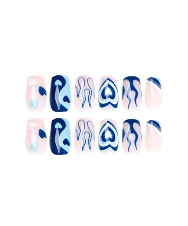 Kamize Blue Heart Square Press on Nails - Medium Full Cover Acrylic False Nails for Women and Girls - Buy Online on GoSupps.com