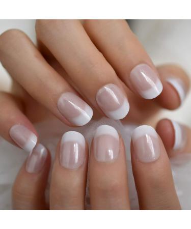 CoolNail Short White French Press On Fake Nails Tips Natural Beige Pink - 24pcs Round Head Full Cover Faux Ongles for Home & Office Wear - Buy Online on GoSupps.com