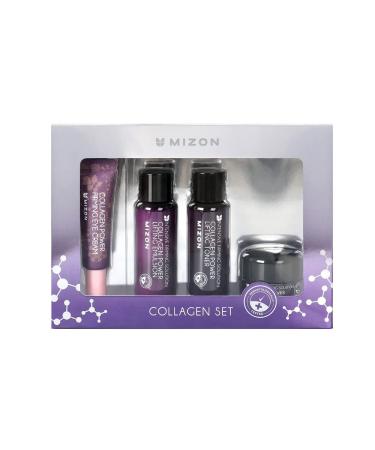 MIZON Marine Collagen Mini Set Travel Skincare Set (Set 1 (Toner+Emulsion+Eye Cream+Face Cream) Elasticity Booster Anti Aging