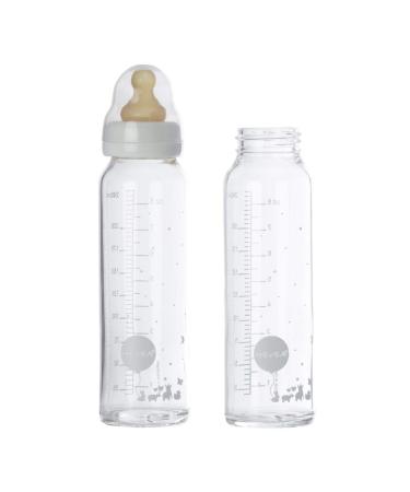 HEVEA Standard Neck Glass Baby Bottles - Medium Flow Anti Colic Baby Bottles 3-24 Months - Eco-Friendly BPA-Free Two-Pack (8 Oz) White 240.0 Milliliters