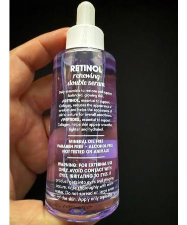 Retinol Renewing Double Serum with Peptides 1.7 Fl Oz Skin Texture Refining Treatment Mineral Oil Free - Buy Online on GoSupps.com