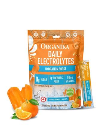 Organika Electrolytes Powder- Orange Creamsicle Sachets- On-The-Go Sugar-Free Hydration and Electrolyte Replenishment with Prebiotics and Vitamin C- 20 Servings