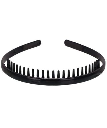 1Pc Women Men Girls 8mm Plastic Plain Headband with Non-Slip Teeth Comb Shiny Black Hair Hoop DIY Styling Makeup Headwear Accessories