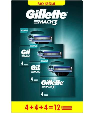 Gillette Mach3 Men's Razor Blade Refills 12 Blade Refills 4 x 3 Blade Pack Comfortable Shaving