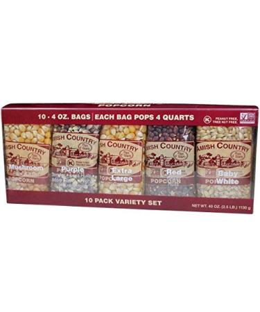 Amish Country Popcorn  4 Ounce Variety Kernel Gift Set (10 Pack Assorted)  Old Fashioned with Recipe Guide (4oz Each 10ct Total)