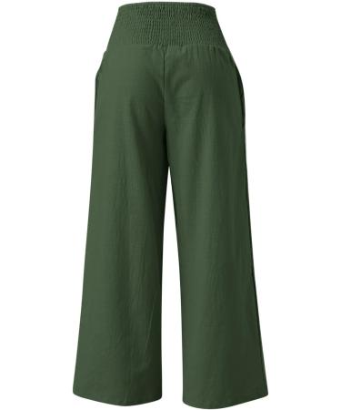 Gufesf Women's Cotton Linen Palazzo Pants - Wide Leg Summer Trousers with Pockets, B2-green Large - Buy Online on GoSupps.com