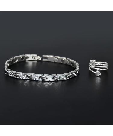 Vicmag Magnetic Bracelet for Women - Ultra Strength Titanium Steel with Silver Crystal X-Shape | Gift Set with Removal Tool - Buy Online on GoSupps.com