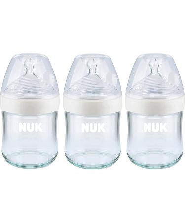 NUK Simply Natural Glass Baby Bottles 4 oz 3 Pack New for 2020 4 Ounce 3pk Clear/white