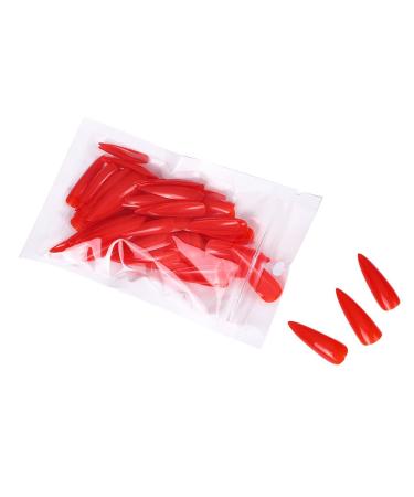 Dajidafu 1 Set Press on Nails Almond Artificial Tips Stick Solid Color Full Coverage Art Decals Beauty Tool Manicure Kit Decorations No.6 red