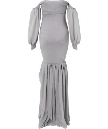 Robe de maternit pour femme - Couleur unie - l gante - En mousseline de soie - paules d nud es - Robe de soir e - Robe longue enceinte - Robe d' t L Gris - Buy Online on GoSupps.com