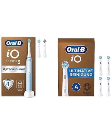 Oral-B io Series 3 electrical toothbrush/Electric toothbrush & 3 plug-in brushes + 4 IO ultimate cleaning brushes 3 cleaning modes including sensitive dental care designed by brown light blue