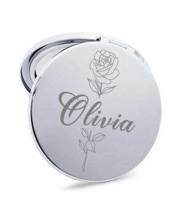 EDSG Compact Mirror Personalised Make Up Mirror Gifts for Women Her Travel Folding Vanity Round Pocket Mirror for Birthday Wedding Christmas Double Sided Magnifying Cosmetic Mirror without Distort Design 1
