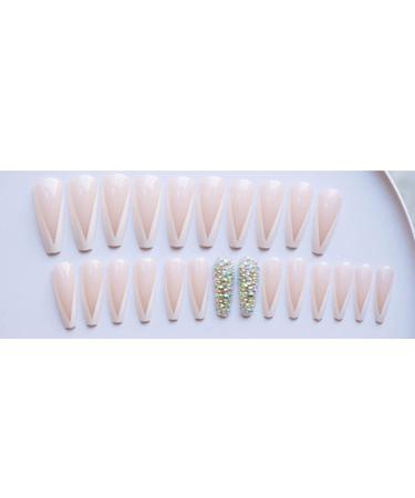 Kamize French Tips Press on Nails - Long White Luxury False Nails - 24PCS Stylish Coffin Ballerina Acrylic Nails for Women and Girls - Buy Online on GoSupps.com
