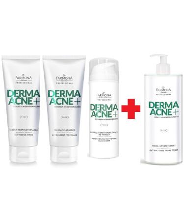 Generisch Farmona Dermaacne+ Skincare Kit: Mattifying Moisturizing Cream with AHA Acids 150ml Firming Mask 200g Plumping Mask 200ml and Antibacterial Facial Lotion 500ml