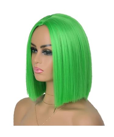 Tereshar Green Bob Straight Synthetic Wig for Women - 12inch Short Bob, Middle Parting, Heat Resistant - Perfect for Costume, Cosplay, and Parties - Buy Online on GoSupps.com