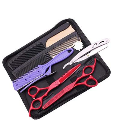 Japan Stainless Steel 6 Inch Professional Hairdressing Scissors Salon Barber Shop Scissors Cutting Scissors Hair Styling Tools L73540 Red 6 inch