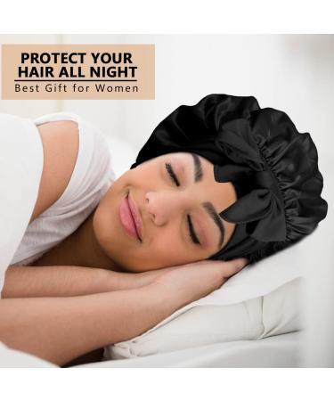 3pcs Satin Bonnets for Black Women - Large Silky Bonnet Set in B- Black, Peacock Blue, Rose Gold - Buy Online on GoSupps.com