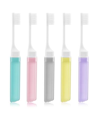 WLLHYF 5 PCS Bulk Mini Folding Toothbrush Travel Toothbrush Kit Portable Soft Comfortable Bristles Protect Gums Toothbrushes with Toothbrush Case for Adult Kid Travel Camping Hiking