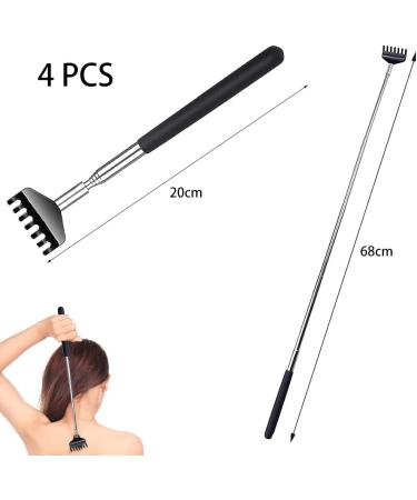 Buy Pack of 4 Stainless Steel Telescopic Back Scratchers - Extendable up to 68 cm Perfect for Head & Back Relief (Black) - Fast International Shipping - Buy Online on GoSupps.com