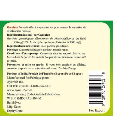 Ayur365 Garcinia Veg Capsule 60 ct. - Buy Online on GoSupps.com