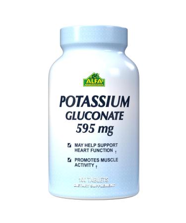 Potassium Gluconate 595 Mg by Alfa Vitamins - Supports Heart Function & Promotes Muscle acitvity - 100 Tablets
