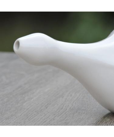 White Ceramic Neti Pot for Nasal Cleansing + 5 Sachet Neti Salt - Dishwasher Safe - Buy Online on GoSupps.com