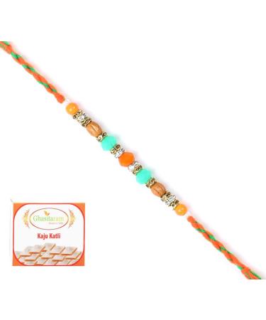 Ghasitaram Gifts Rakhi for Brother Rakhis Online - 6366 Fancy Thread Rakhi with 400 GMS of Kaju katli