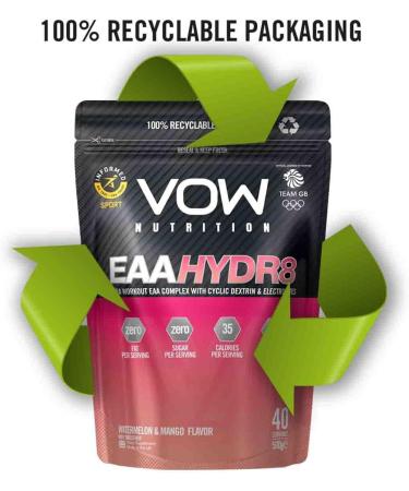 Vow EAA Hydr8 - Intra Workout Drink with Essential Amino Acids, Electrolytes, BCAAs, Cyclic Dextrin - Watermelon and Mango Flavor - Informed Sports Certified - Buy Online on GoSupps.com