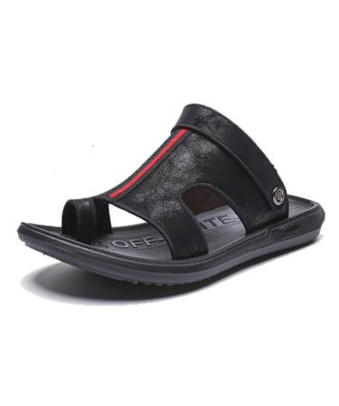 QYY Big Toe Foot Correction Sandal Orthopedic Bunion Corrector Men Summer Beach Travel Shoes Leather Casual Feet Correct Flat Sole Sandal USA 10 Black