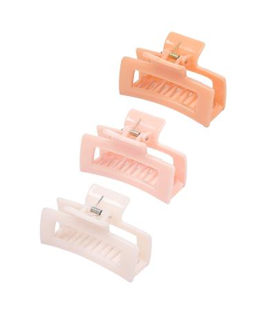 Rectangle Hair Claw Clips  Manshui 3 Pcs Medium Large Hair Claw Clips  Strong Hair Clips for Girls and Women  Non-slip Medium Hair Clips Strong Claw Clips Hair Accessories (Pink Rectangle Set 3)