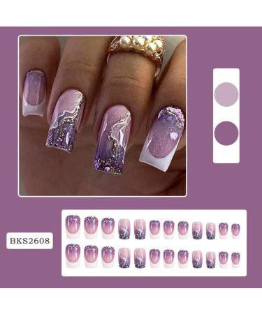 24Pcs Press on Nails Medium French Tips Fake Nails Acrylic Square False Nails Summer Reusable Artificial Nails for Women and Girls - Buy Online on GoSupps.com