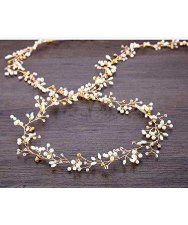 TQsuen Bride Wedding Crystal Hair Vine - 20 Pearl & Crystal Bridal Headband in Gold - Buy Online on GoSupps.com