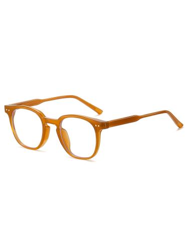 SERONI Retro Round Tr90 Frame Blue Light Blocking Glasses for Women Men Anti UV Ray Computer Reading Glasses for Women Men Brown 49 Millimeters