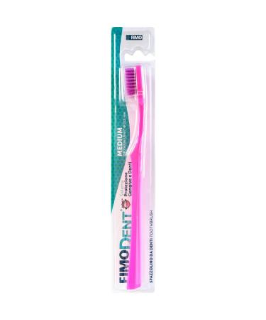 Fimodent medium toothbrush with gum and tooth protection system - equipped with 1509 ultra -bristled medium hardness gently to gums and tooth enamel - color pink pink medium (