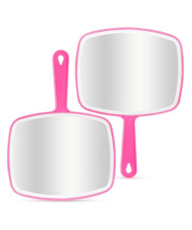 DVHOK 2Pcs Handheld Mirror, Portable Hand Mirror with Hanging Hole in Handle, Pink 7.4" W x 10.4" L Pink 2Pcs-7.4" W x 10.4" L