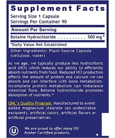Quantum HCL 90 Vegetarian Capsules - Digestive & Detox Support with Betaine Hydrochloride Acid - Buy Online on GoSupps.com
