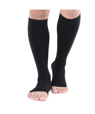 TOFLY Medical Compression Stockings 20-30 mmHg Knee High Compression Socks M 20-30mmhg Open-toe Black
