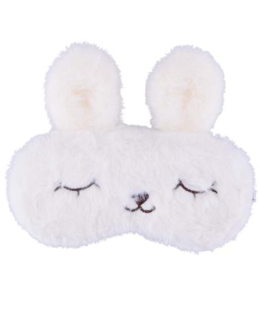 Ulife Mall Funny Cute Bunny Eye Mask for Sleeping Travel Soft Plush Fluffy Blindfold Sleep Mask Novelty Personalised Rabbit Eye Cover Breathable Eyeshade for Kids Girls Boys Women White